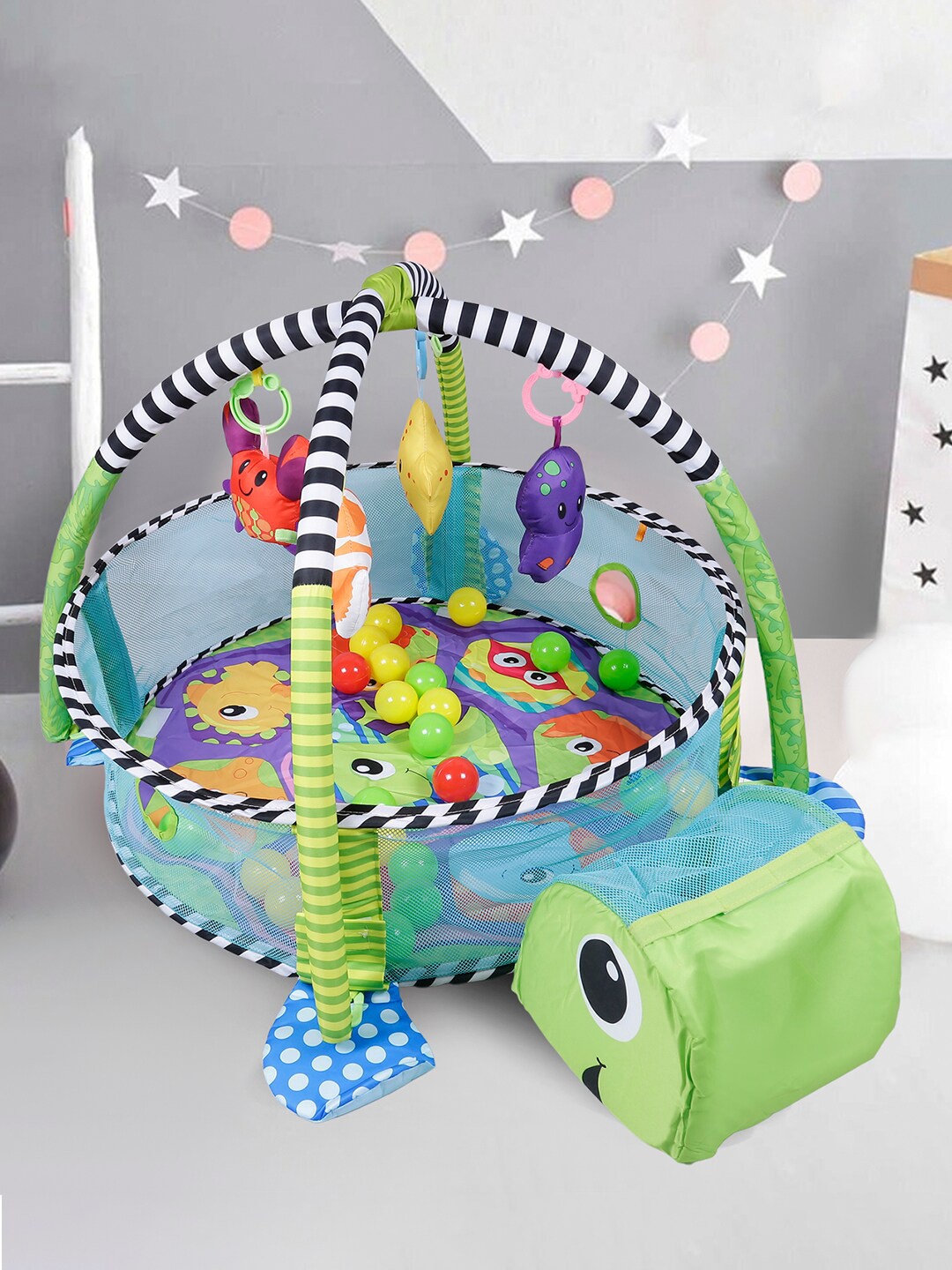 

Baby Moo Turtle Infant Play Mat Activity Gym With Hanging Toys And Balls Green