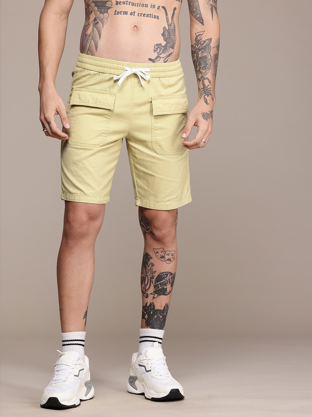 

The Roadster Life Co. Men Pure Cotton Shorts, Beige
