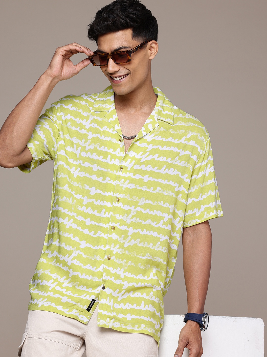 

WROGN Comfort Fit Typography Printed Casual Shirt, Lime green