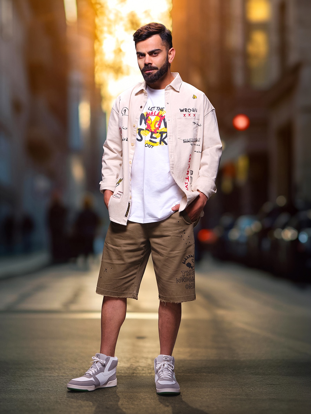 

WROGN Opaque Printed Oversized Casual Shirt, Beige