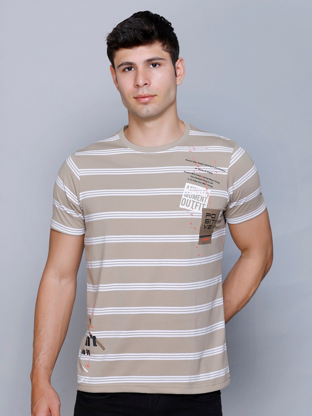 

Fort Collins Men Striped Applique T-shirt, Beige