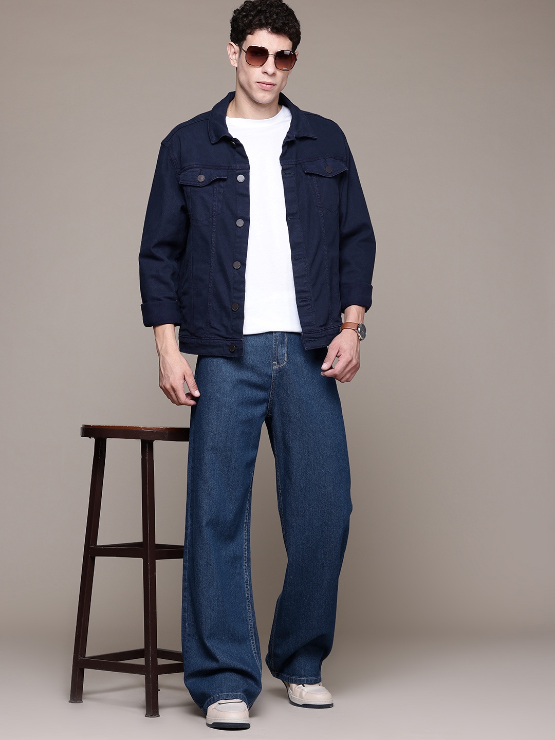

The Roadster Lifestyle Co. Men Wide Leg Pure Coton Jeans, Navy blue