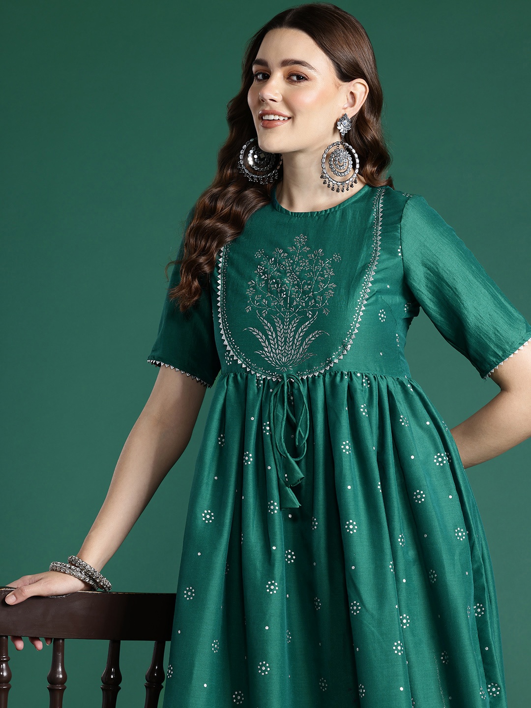 

Sangria Ethnic Motifs A-Line Kurta Set, Green