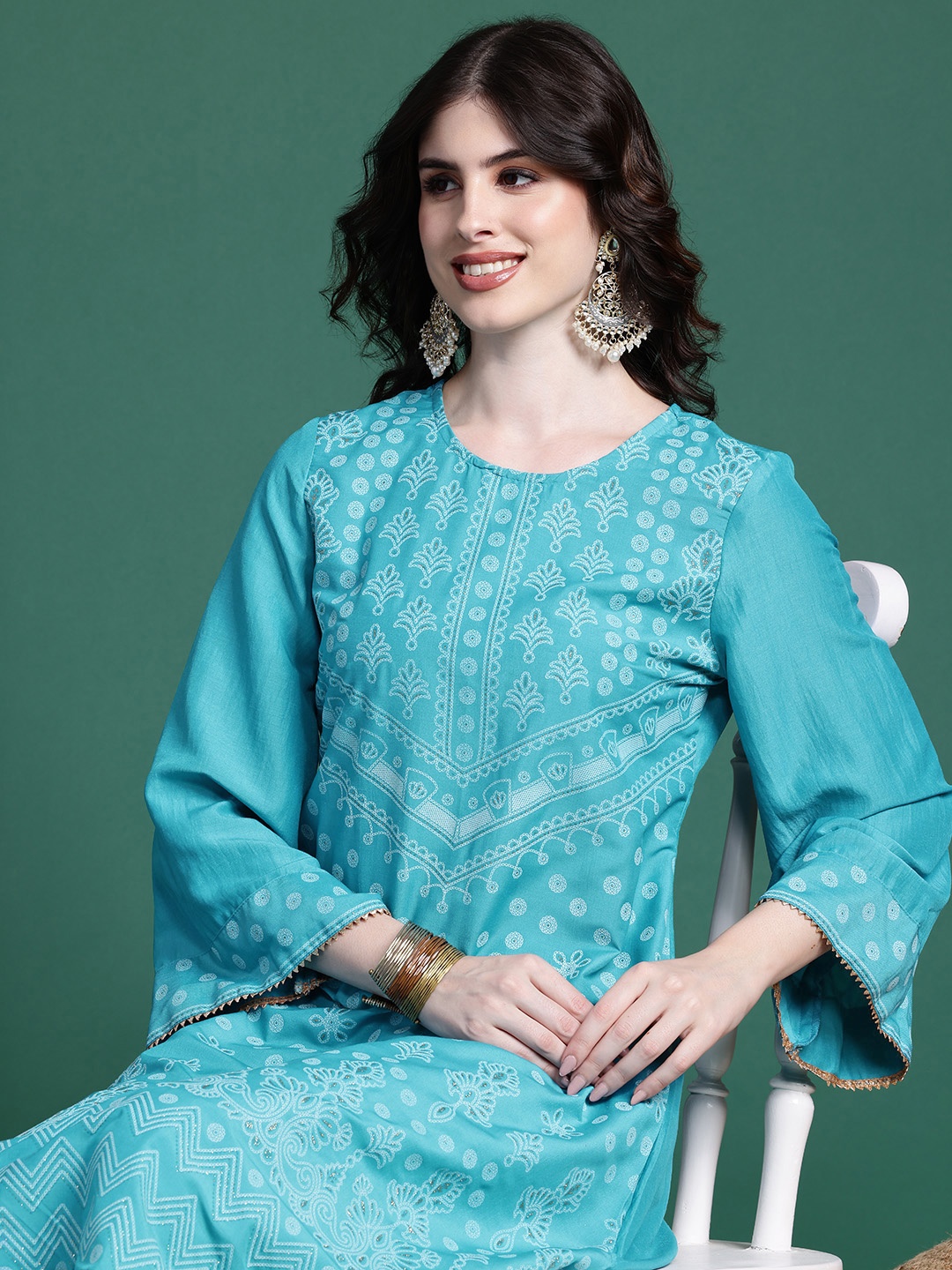 

Sangria Ethnic Motifs Printed Kurta Set, Blue