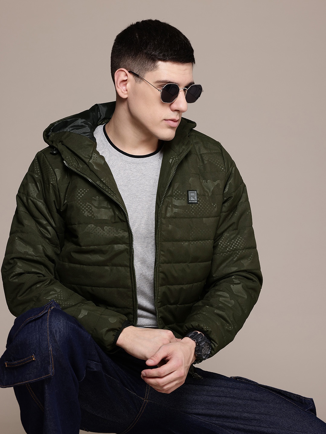 

The Roadster Lifestyle Co. Camouflage Printed Padded Jacket, Olive