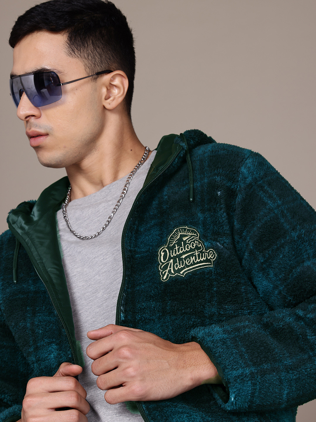 

The Roadster Lifestyle Co. Checked Fleece Hooded Tailored Jacket, Green