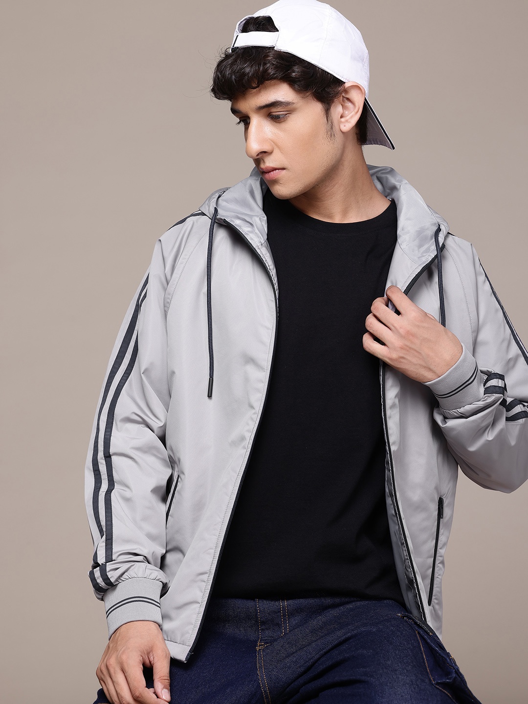 

Roadster Hooded Tailored Jacket With Side Taping, Grey