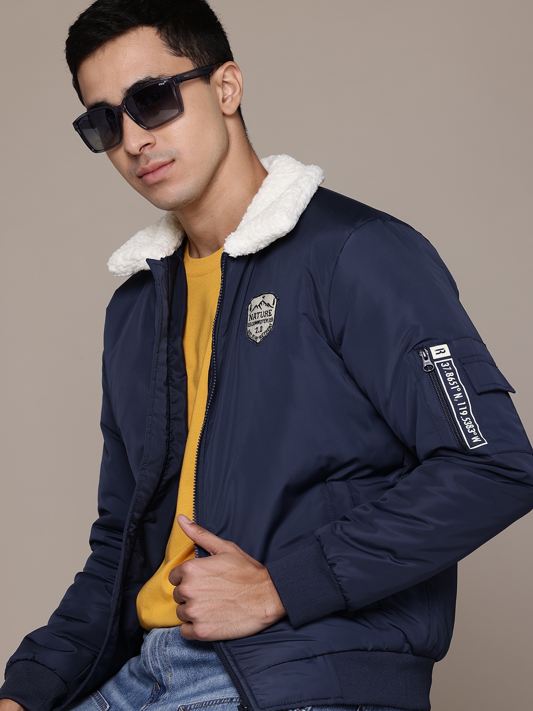 

The Roadster Lifestyle Co. Sherpa-Detail Padded Jacket, Navy blue