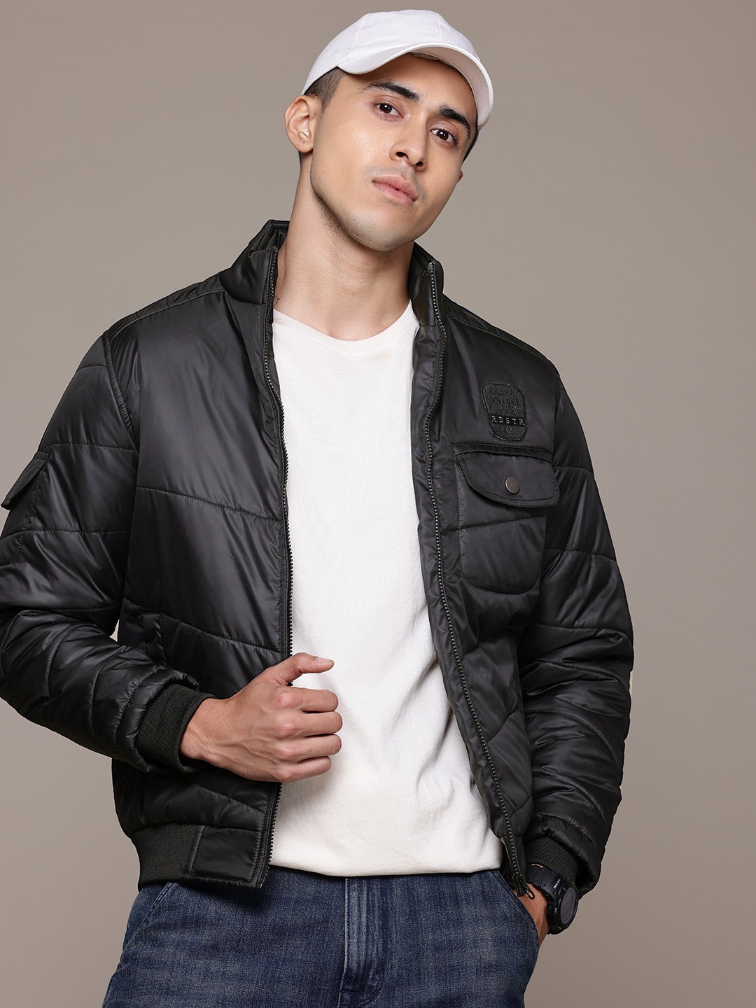 

The Roadster Lifestyle Co. Mock Collar Padded Jacket, Black