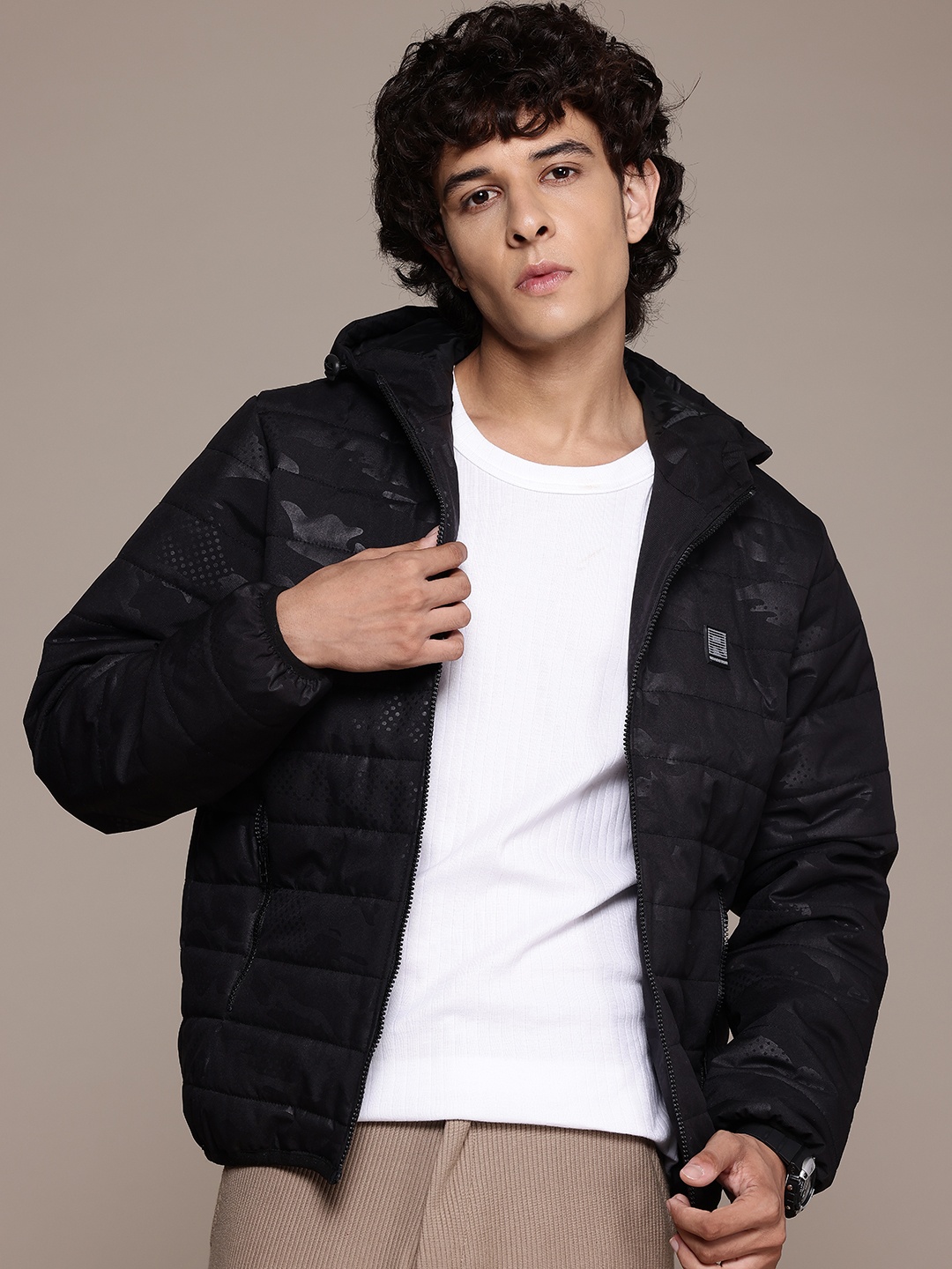 

The Roadster Lifestyle Co. Printed Hooded Padded Jacket, Black