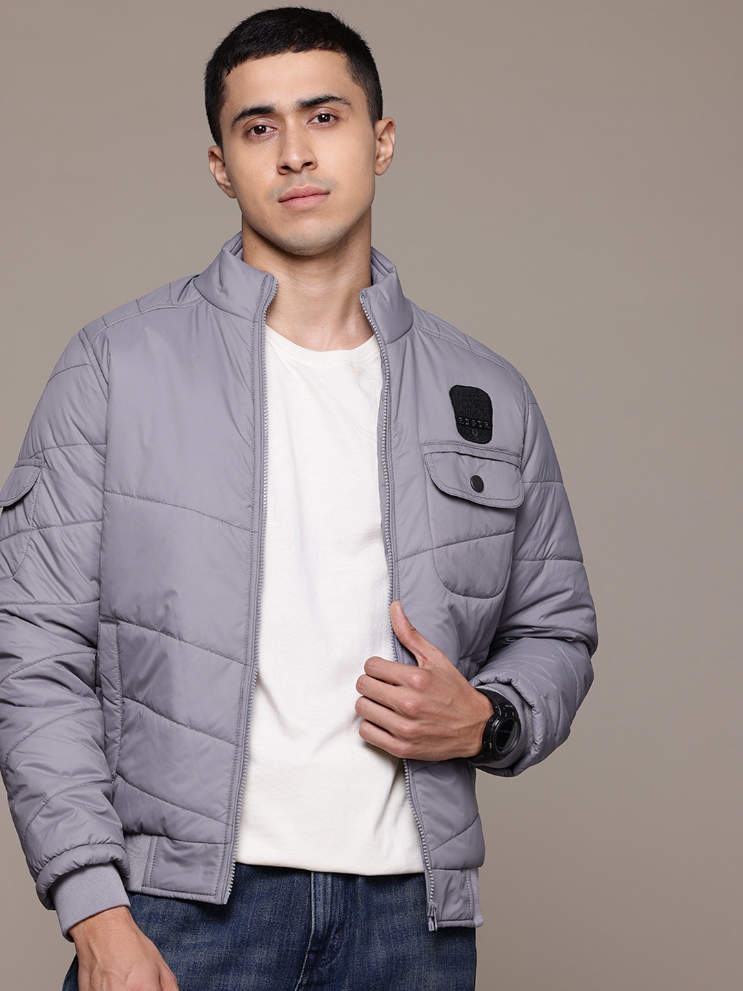 

The Roadster Lifestyle Co. Mock Collar Padded Jacket, Grey