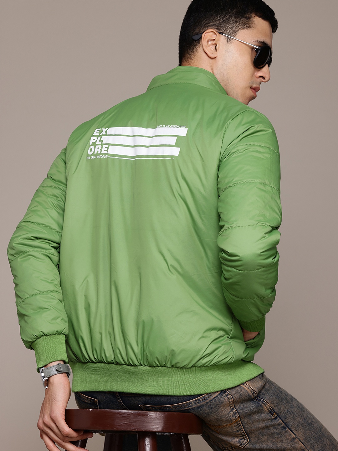 

The Roadster Lifestyle Co. Printed Hooded Padded Jacket, Green