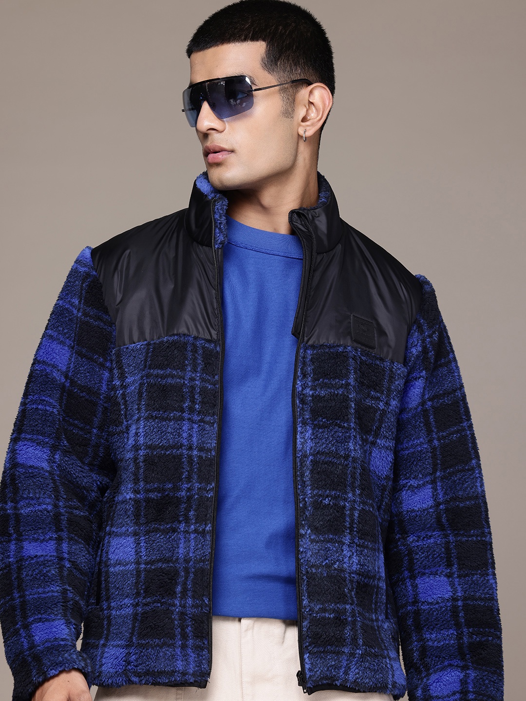 

The Roadster Lifestyle Co. Checked Jacket with Faux Fur Detail, Blue