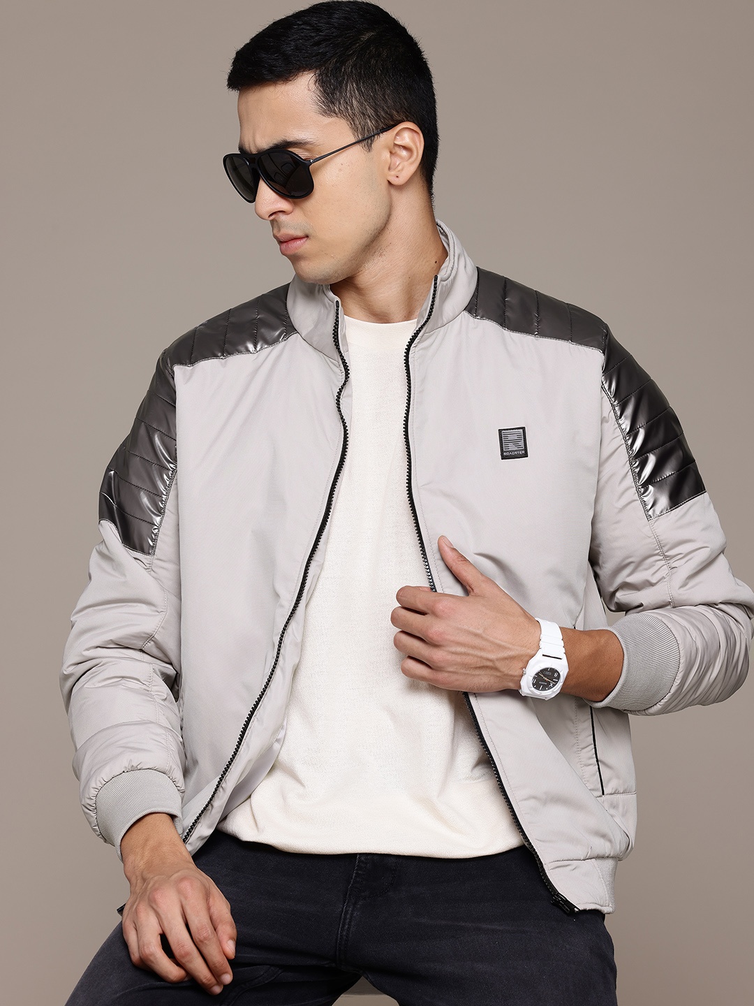 

The Roadster Lifestyle Co. Colourblocked Bomber Jacket, Grey