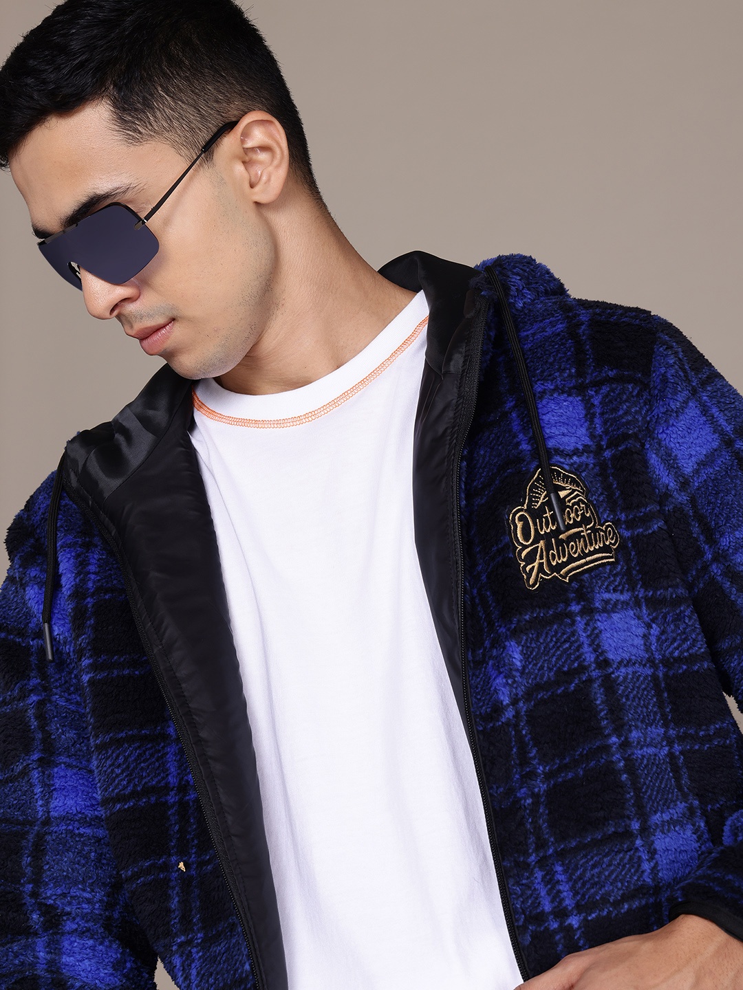 

The Roadster Lifestyle Co. Checked Fleece Hooded Tailored Jacket, Blue