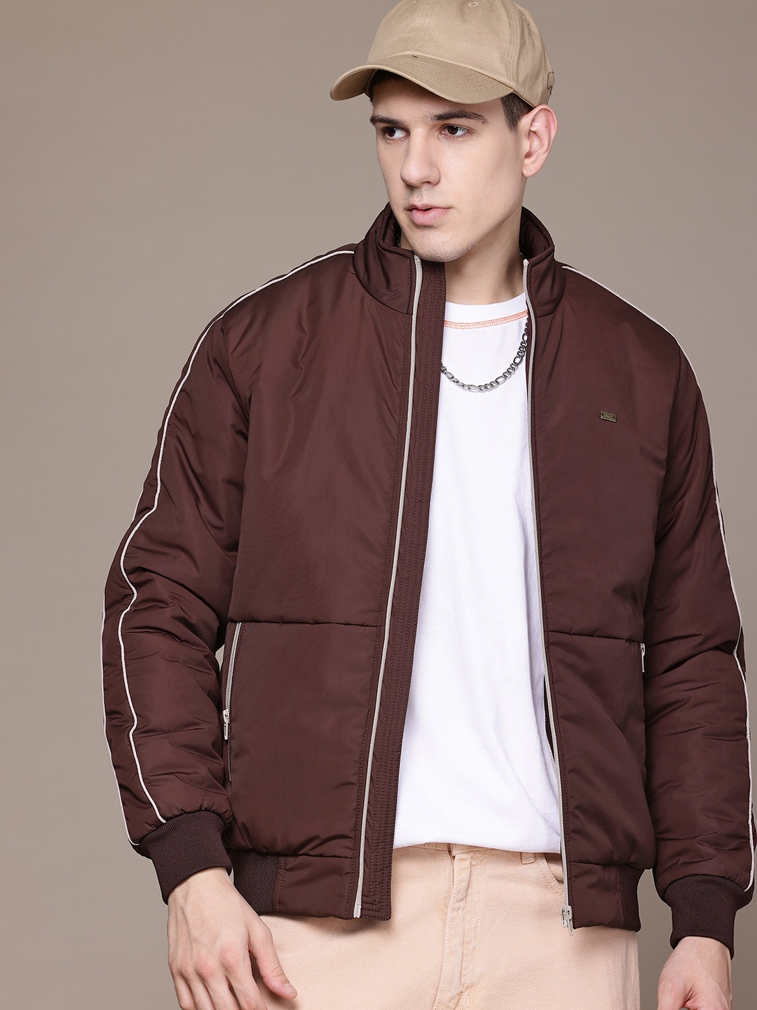 

Roadster The Lifestyle Co. Mock Collar Bomber Jacket, Burgundy