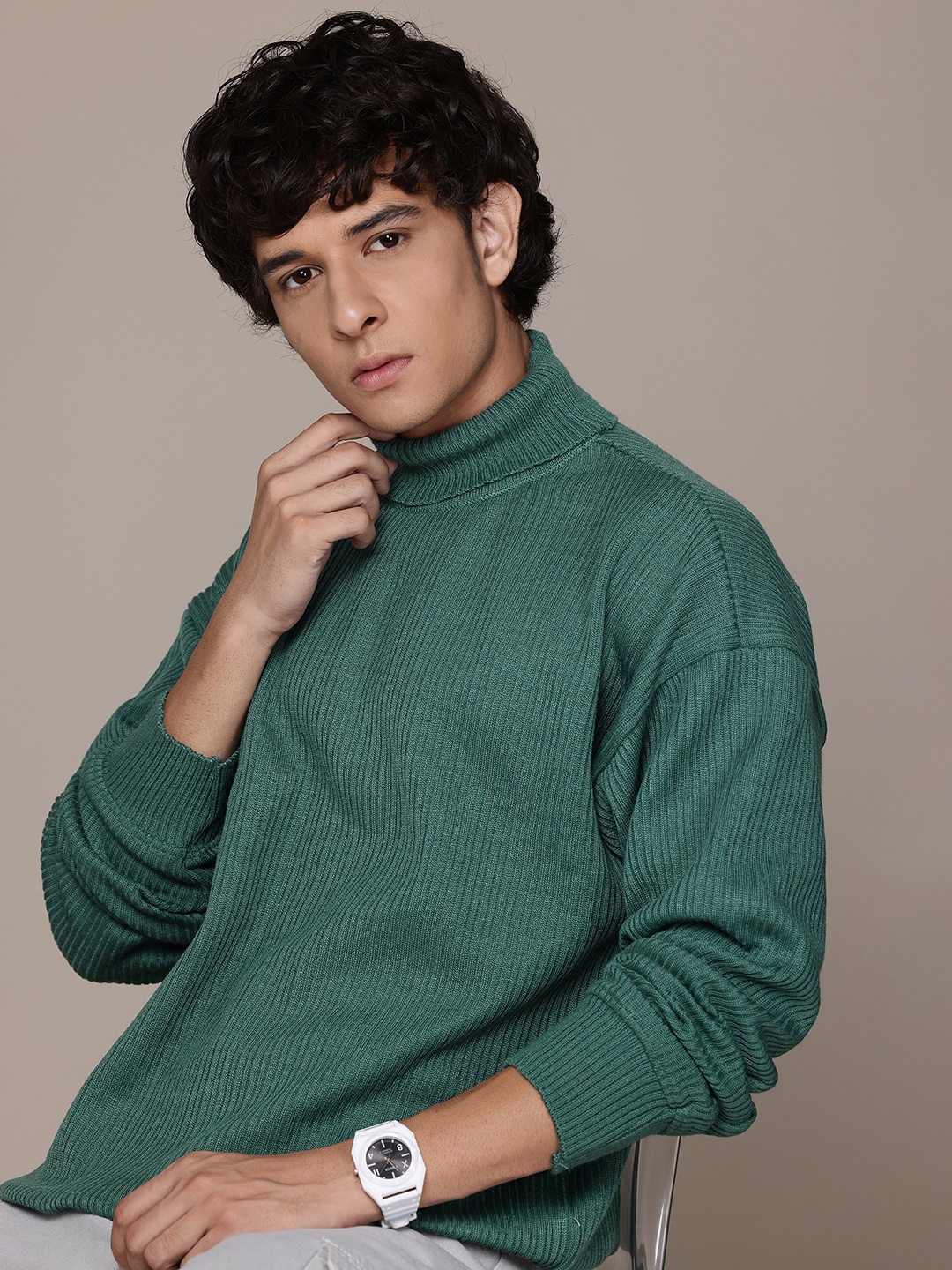 

The Roadster Lifestyle Co. Ribbed Turtle Neck Pullover, Green