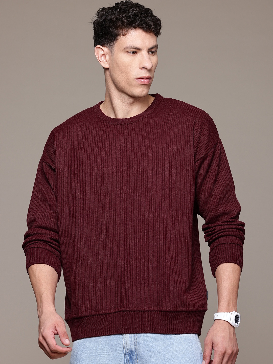 

Roadster Self Striped Pullover, Burgundy