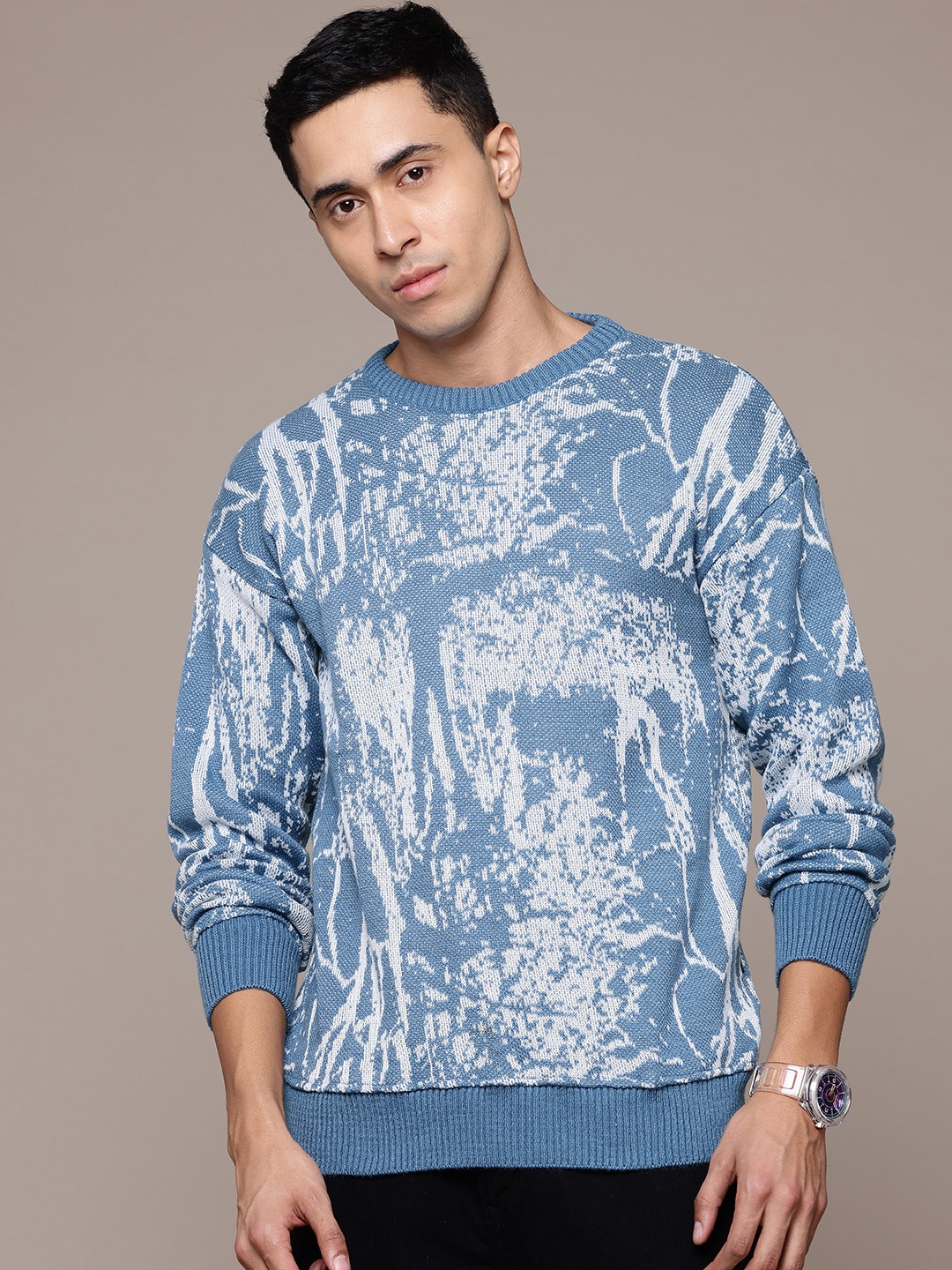 

The Roadster Lifestyle Co. Woven Design Abstract Pullover, Blue