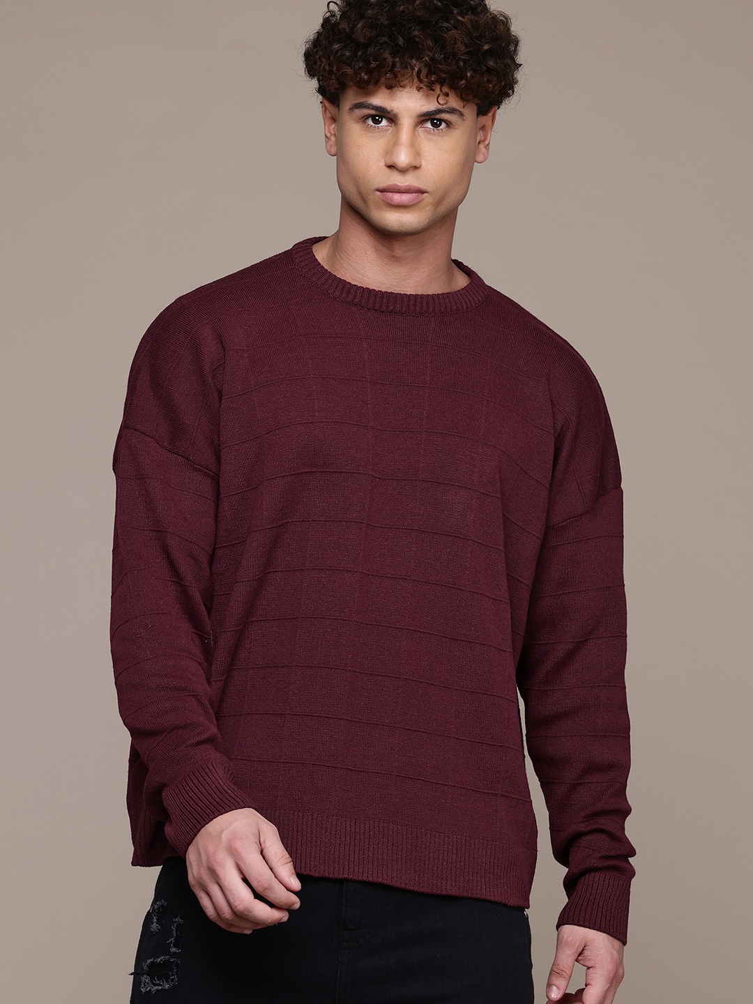 

Roadster The Lifestyle Co. Self Design Striped Pullover, Maroon