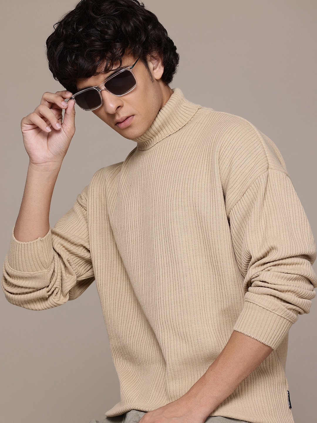 

The Roadster Lifestyle Co. Ribbed Turtle Neck Pullover, Beige