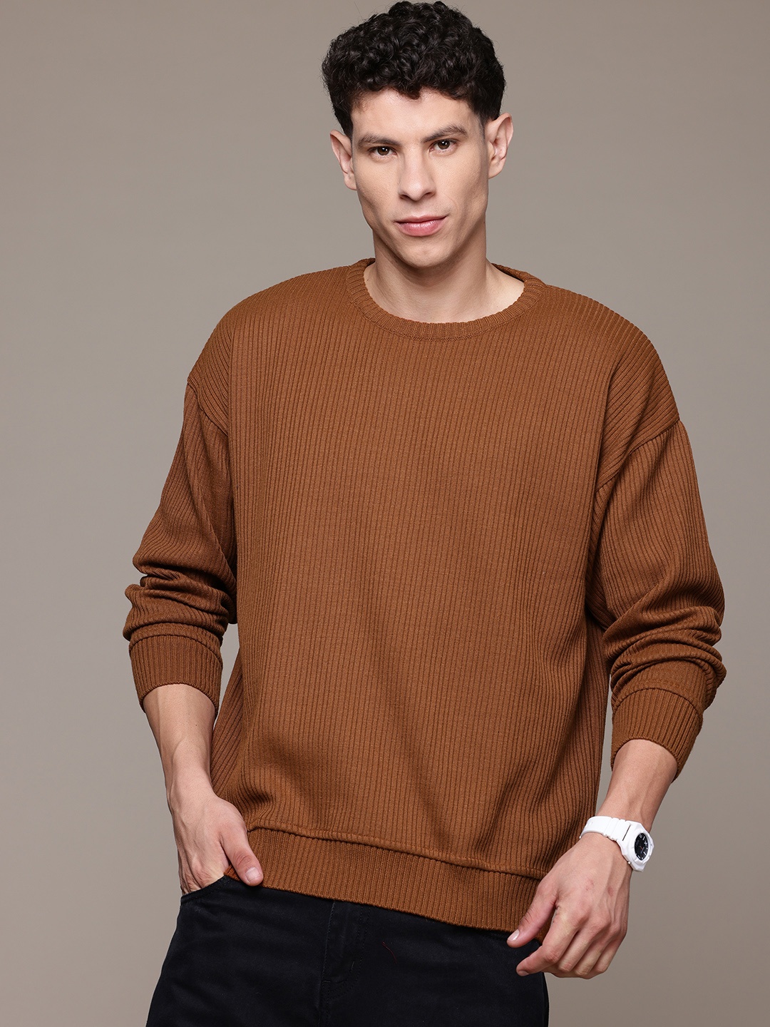 

Roadster Self Striped Pullover, Brown