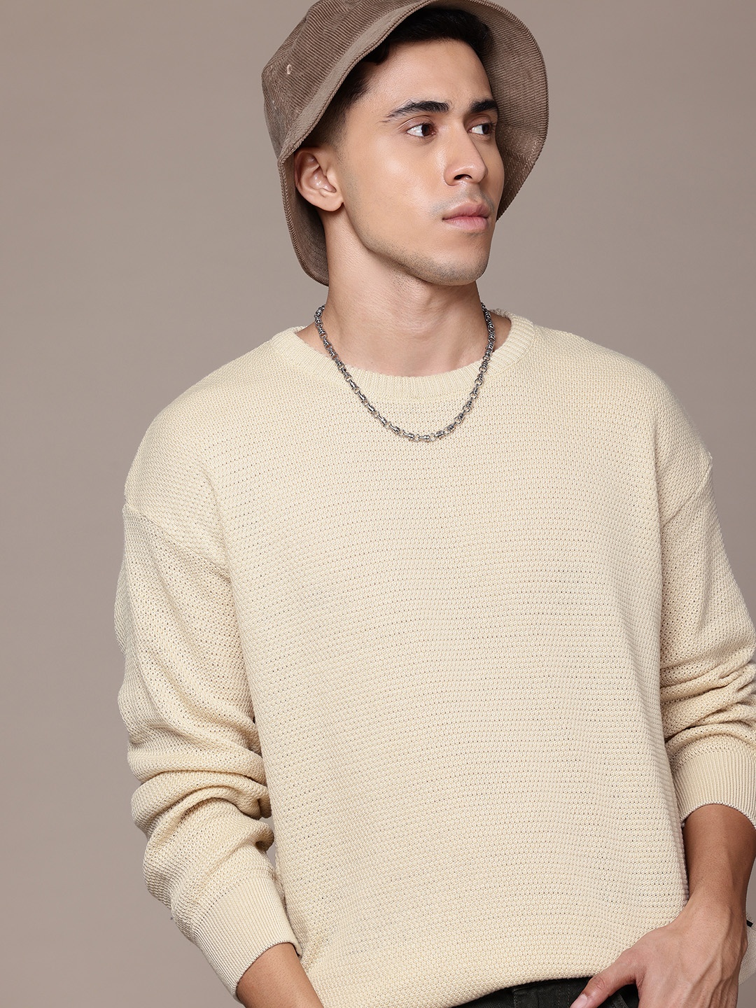 

The Roadster Lifestyle Co. Drop Sleeve Textured Pullover, Beige