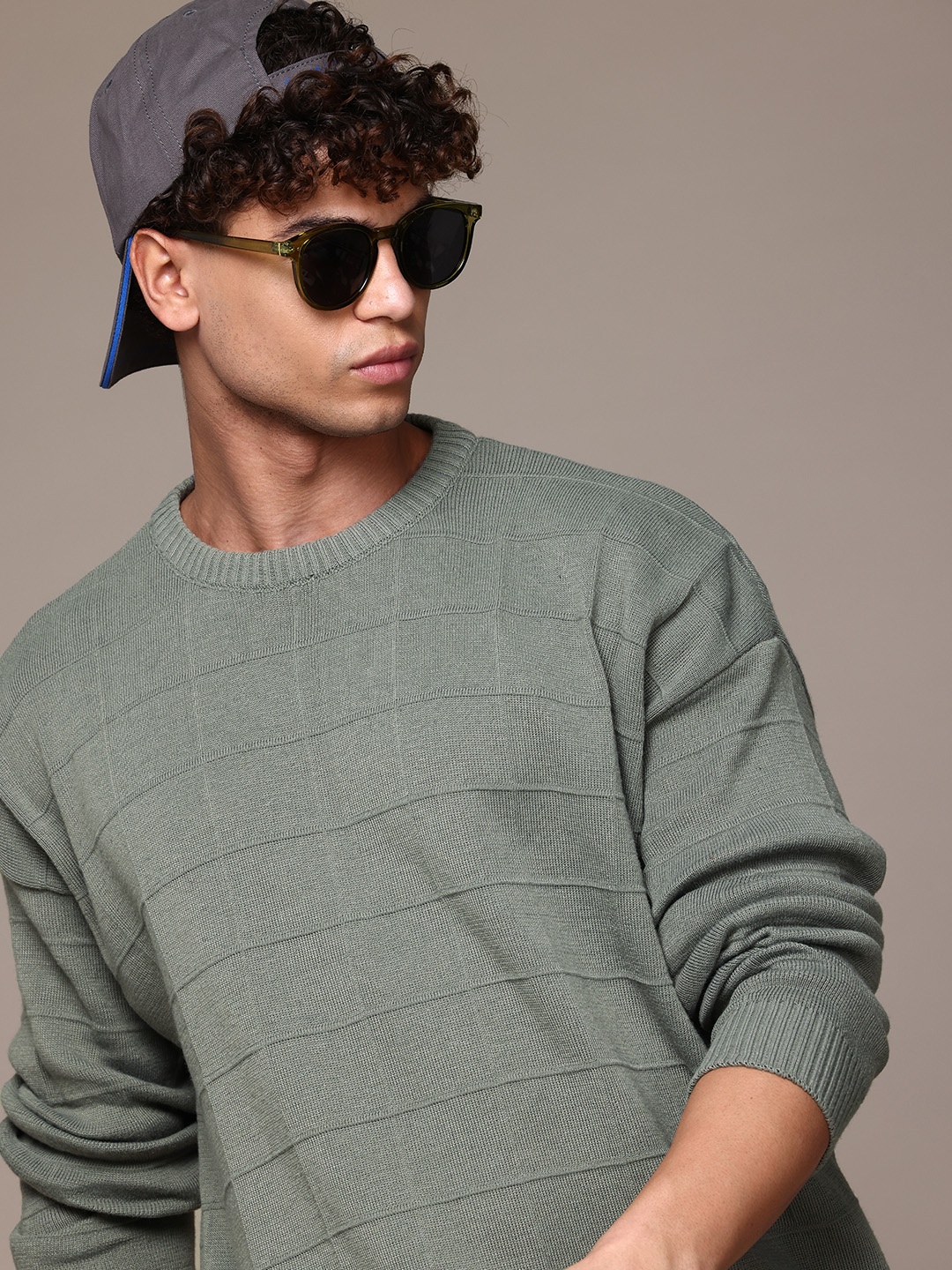 

The Roadster Lifestyle Co. Checked Textured Pullover, Grey