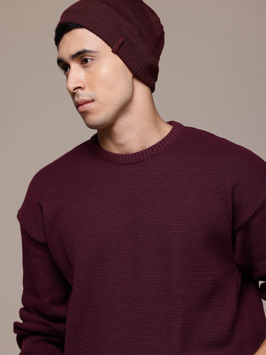 

The Roadster Life Co. Self-Design Knitted Pullover Sweater, Burgundy