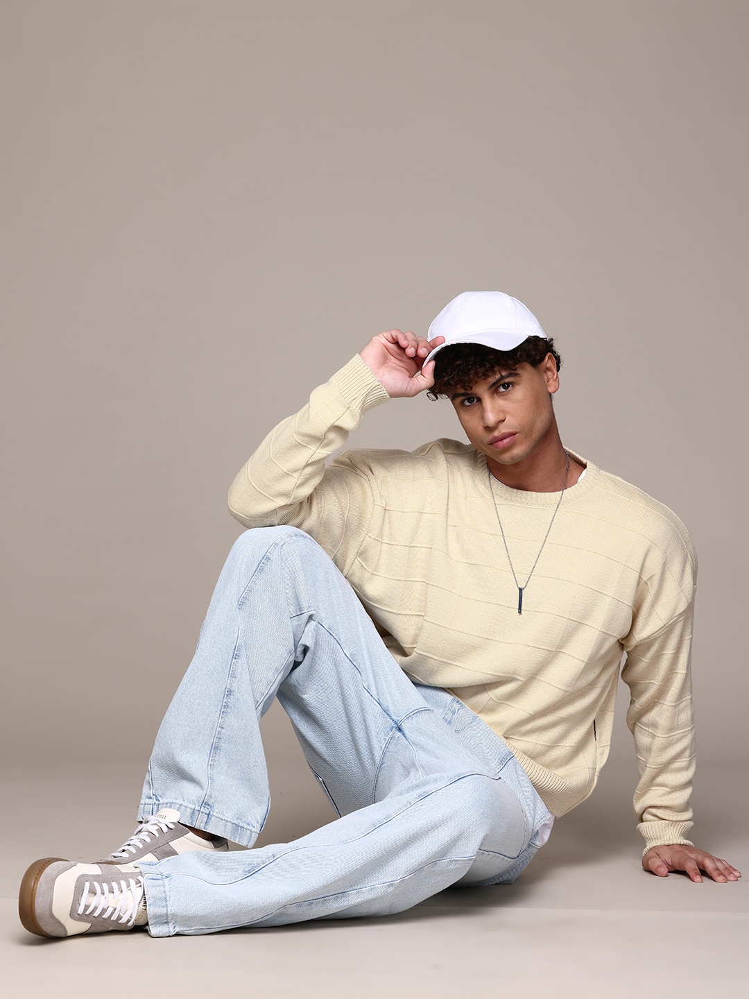 

The Roadster Lifestyle Co. Checked Textured Pullover, Cream