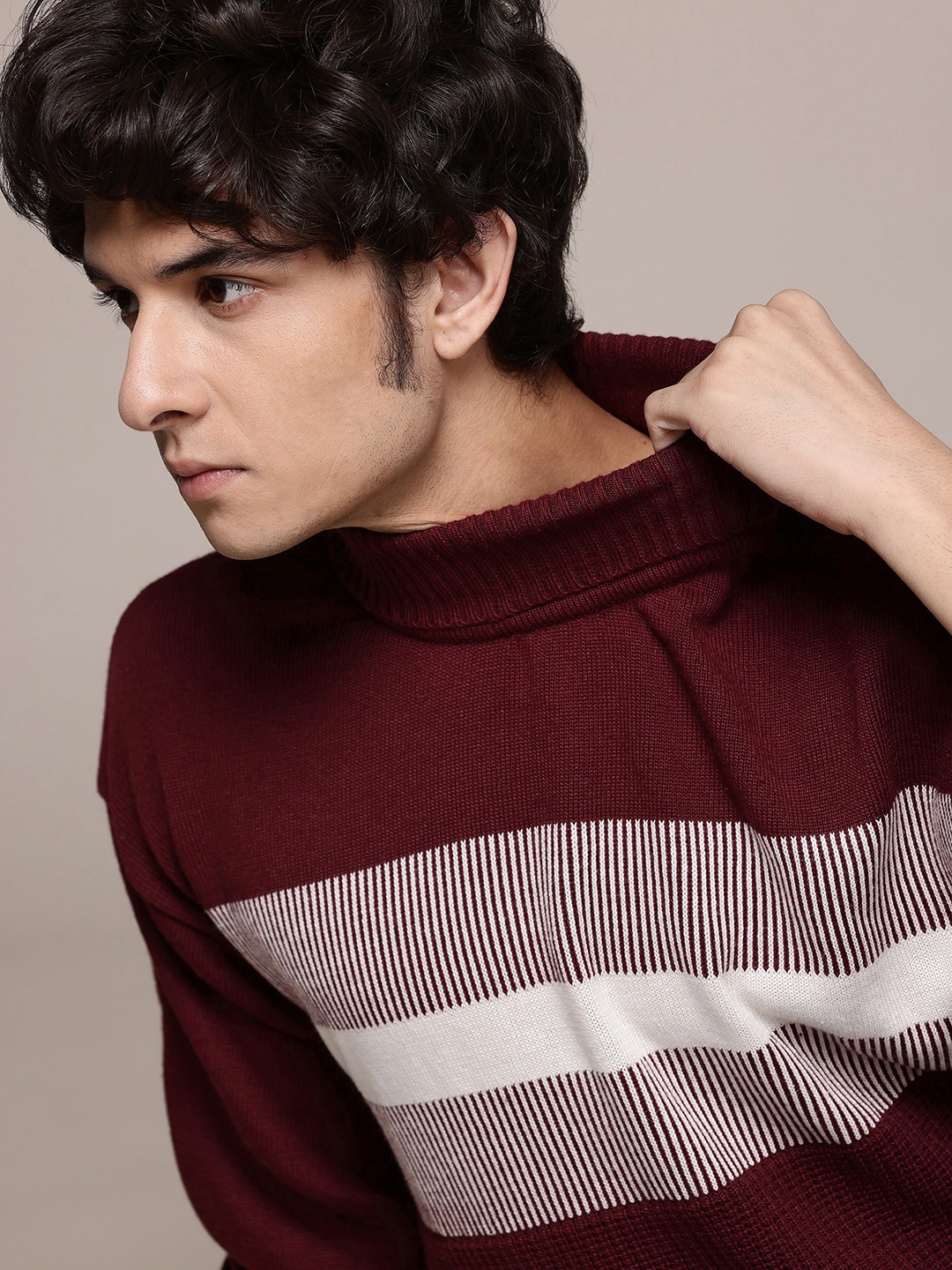 

The Roadster Lifestyle Co. Striped Acrylic Pullover, Burgundy