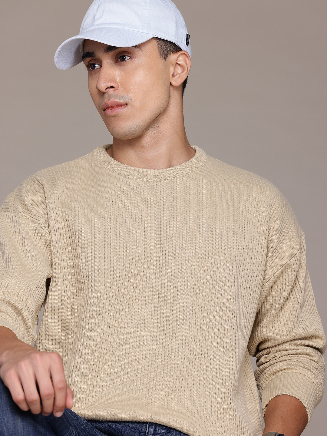 

The Roadster Lifestyle Co. Drop-Shoulder Sleeves Pullover, Beige