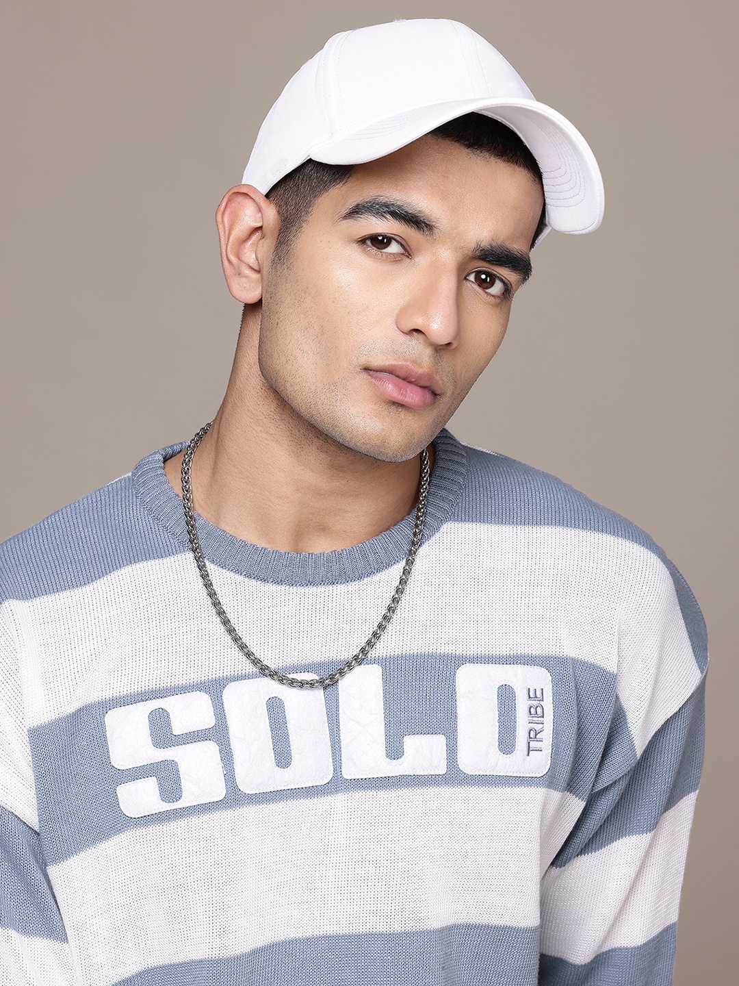 

The Roadster Lifestyle Co. Striped Pullover with Applique Detail, Blue