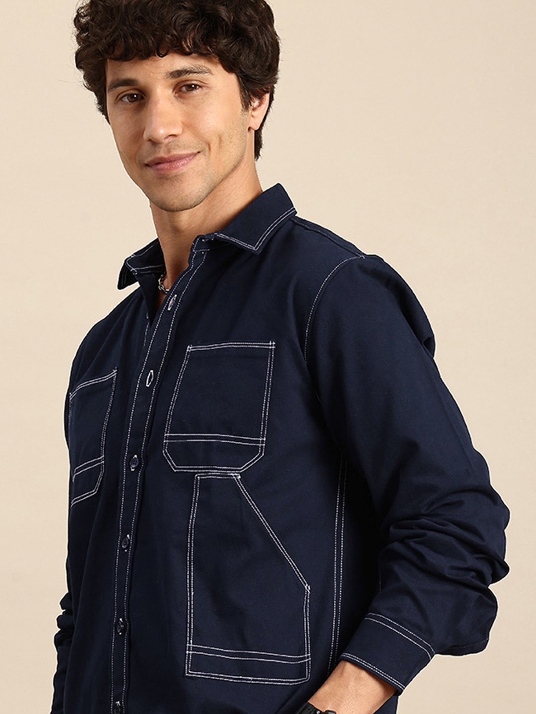 

Mast & Harbour Opaque Pure Cotton Casual Shirt, Navy blue