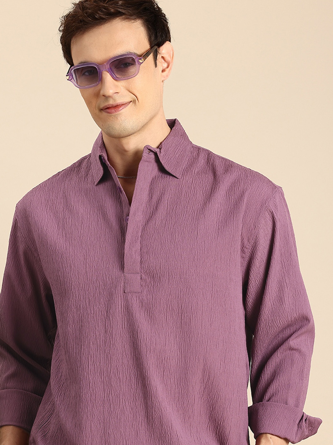 

Mast & Harbour Self Design Tie Up Detailing Opaque Casual Shirt, Mauve