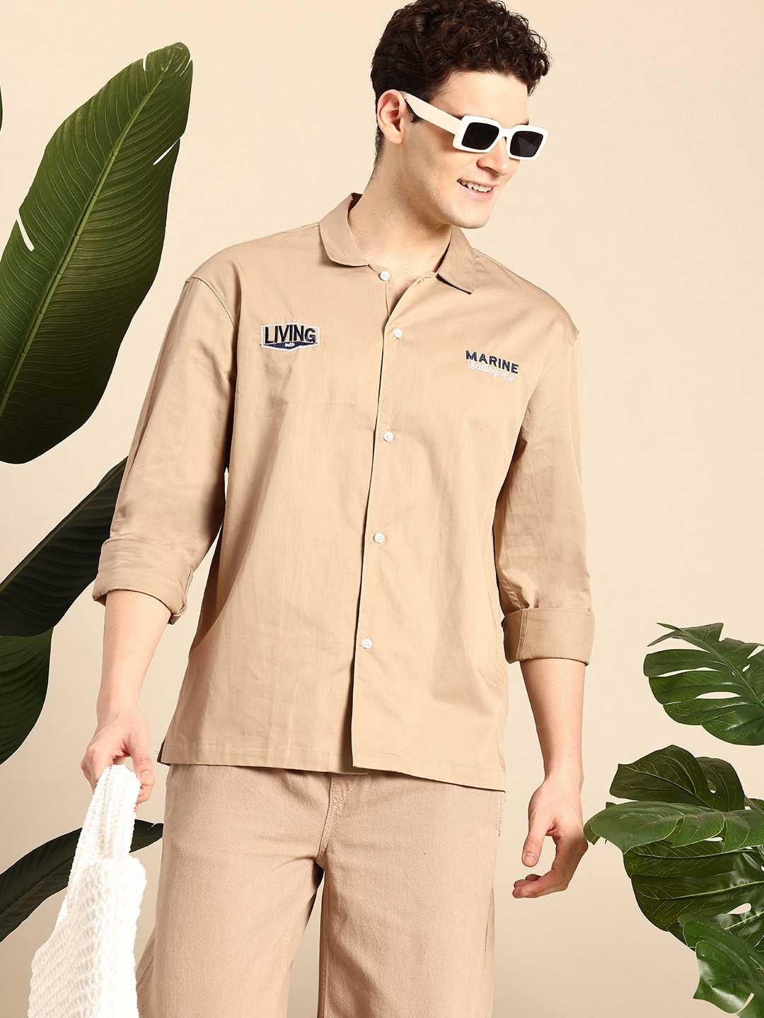 

Mast & Harbour Drop-Shoulder Regular Fit Pure Cotton Casual Shirt, Taupe