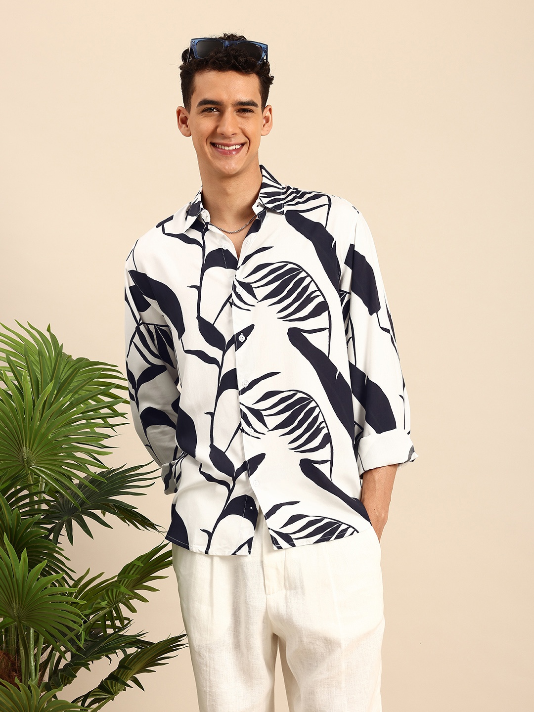 

Mast & Harbour Tropical Printed Relaxed Fit Casual Shirt, White