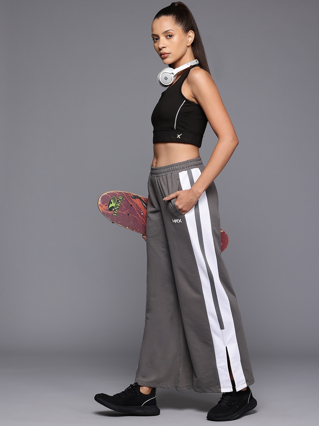 

HRX by Hrithik Roshan Women Lifestyle Wide Leg Track Pants, Grey