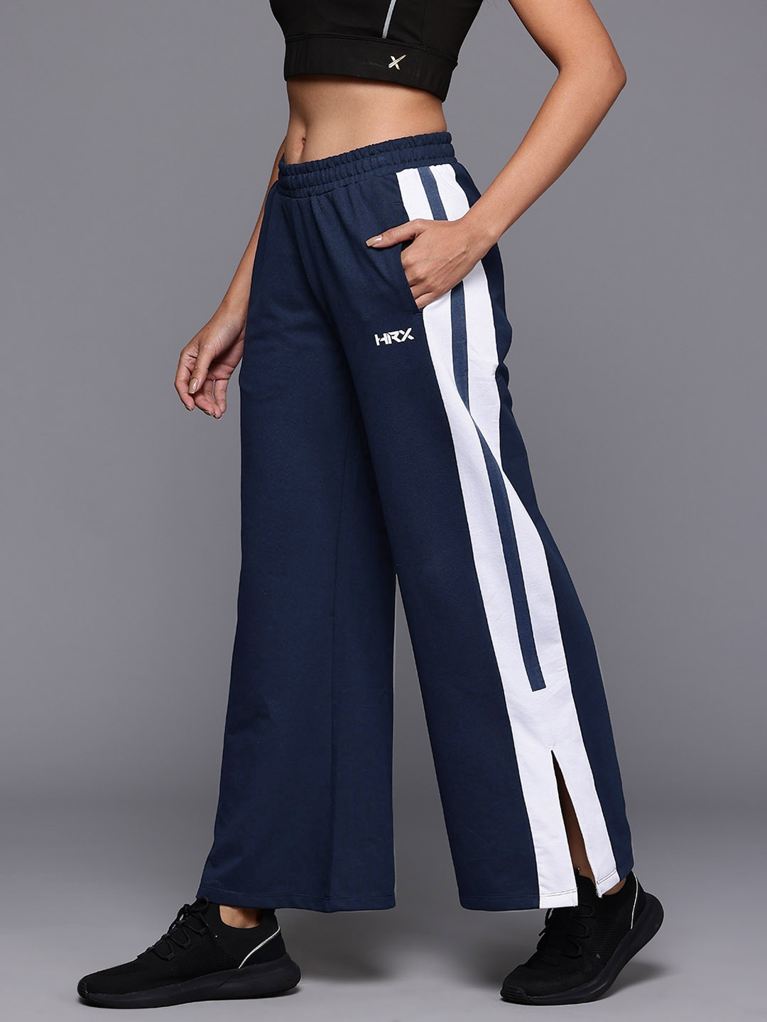 

HRX by Hrithik Roshan Women Lifestyle Wide Leg Track Pants, Navy blue