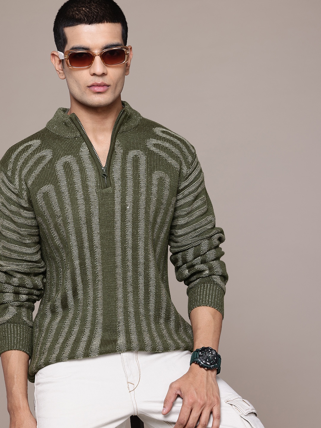 

The Roadster Lifestyle Co. Self-Striped Acrylic Pullover, Green