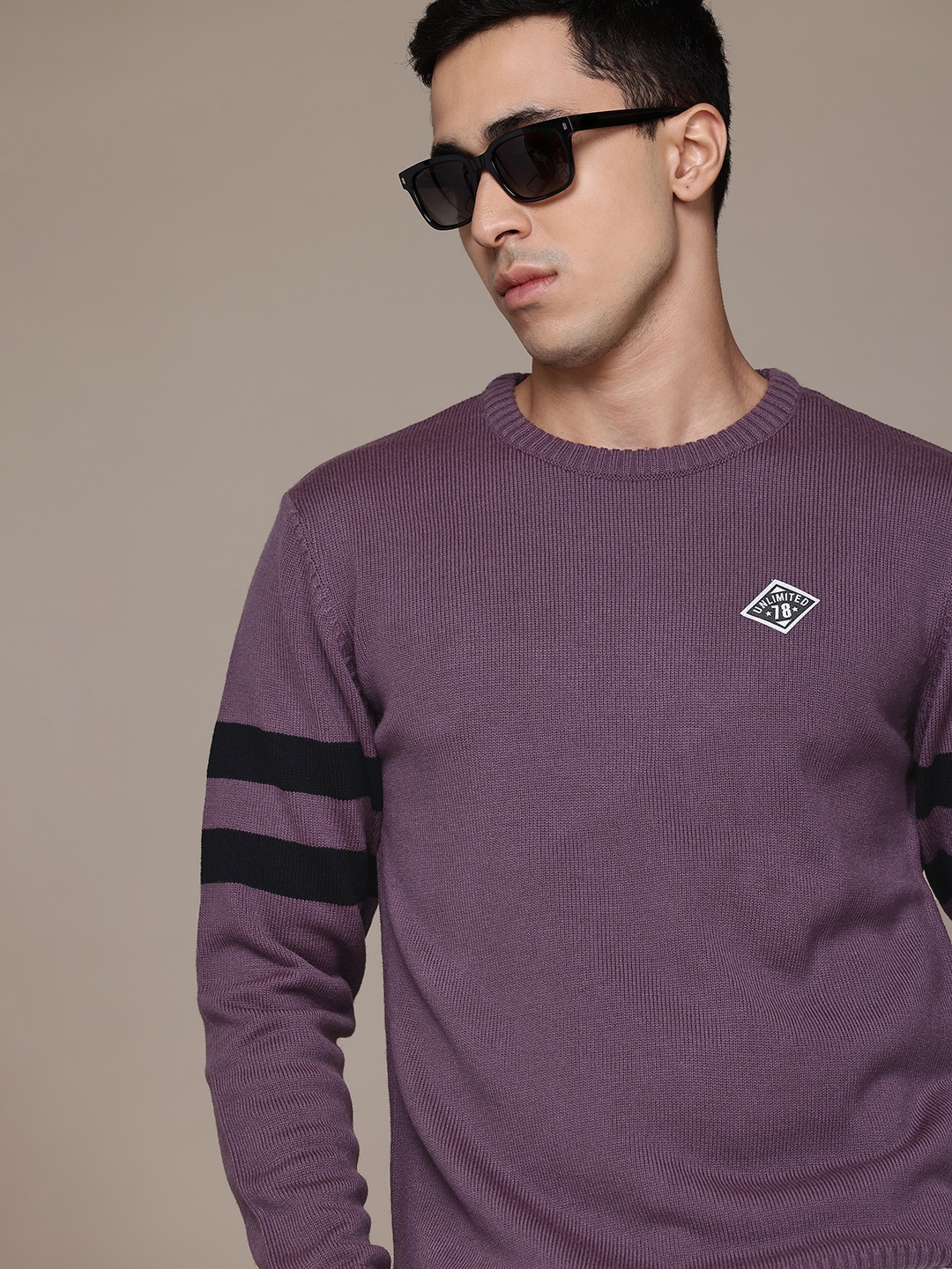 

The Roadster Lifestyle Co. Pure Acrylic Striped Sleeves Pullover, Purple