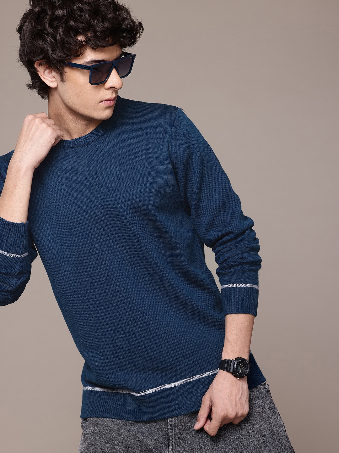 

The Roadster Lifestyle Co. Knitted Acrylic Pullover, Navy blue