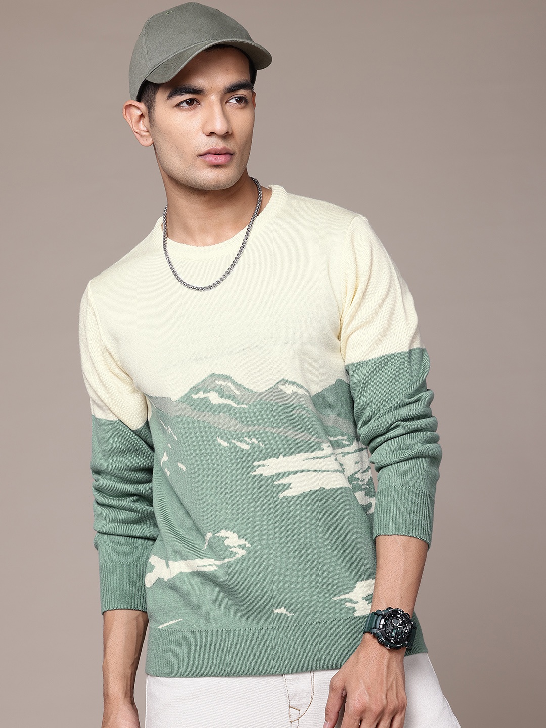 

The Roadster Lifestyle Co. Abstract Print Acrylic Pullover, Off white
