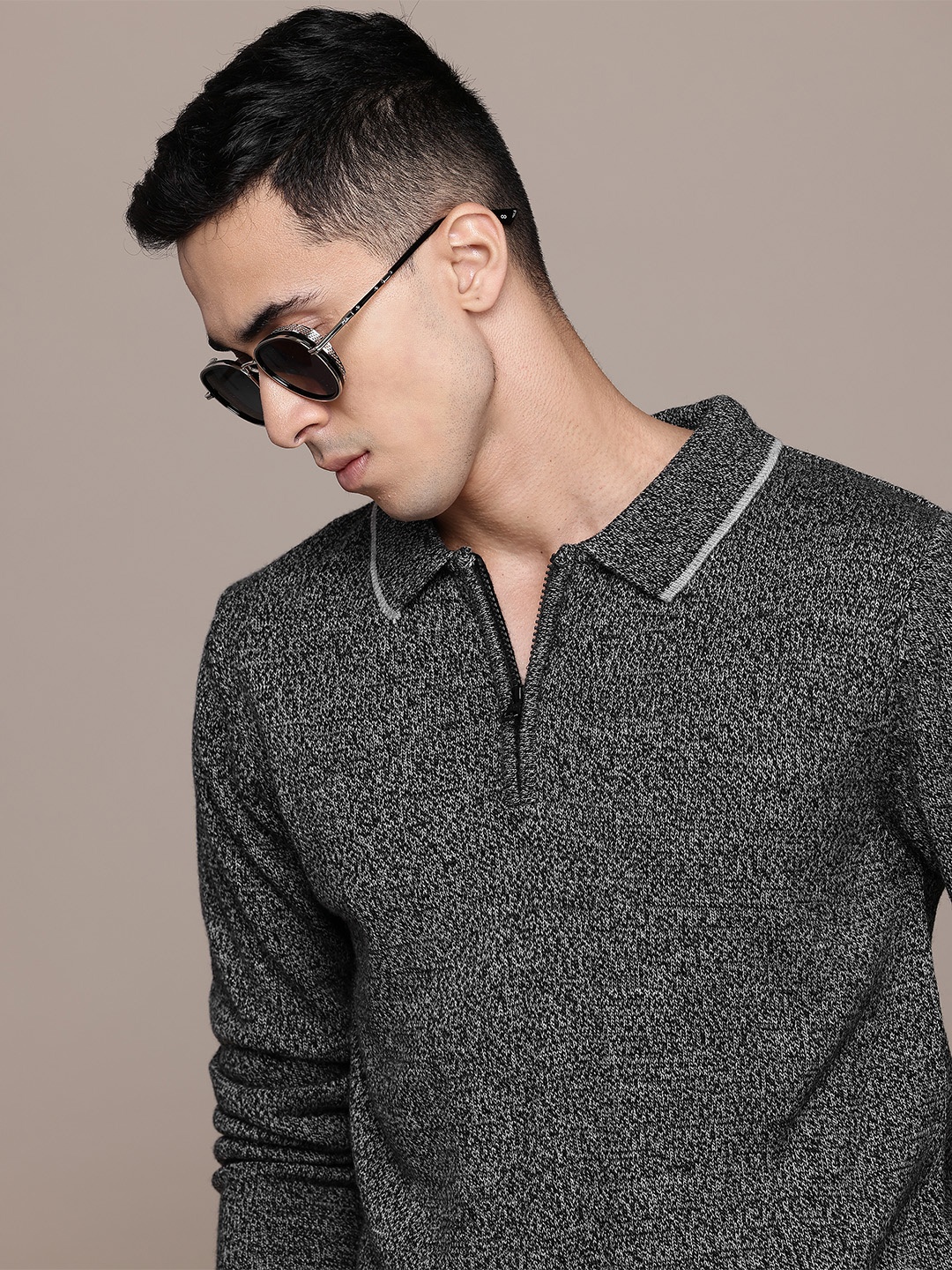 

The Roadster Life Co. Polo Collar Knitted Acrylic Pullover, Black