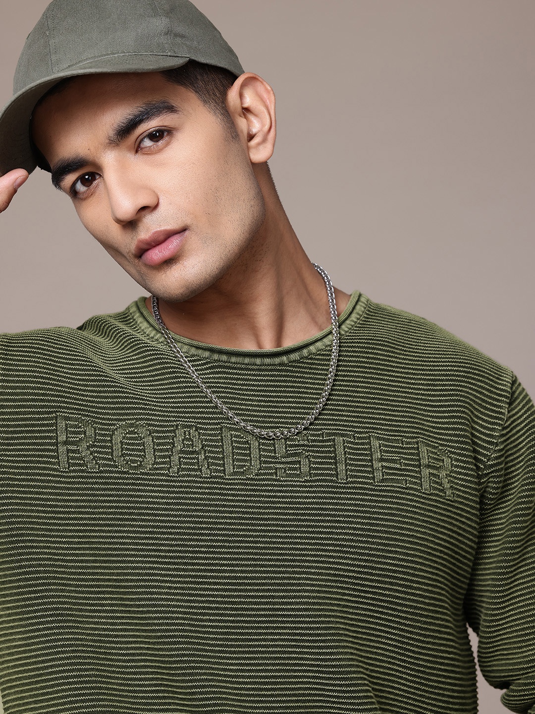 

The Roadster Lifestyle Co. Ribbed Longline Pure Cotton Pullover, Olive