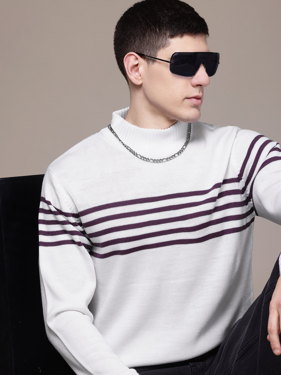 

The Roadster Lifestyle Co. Striped Pure Acrylic Pullover, White