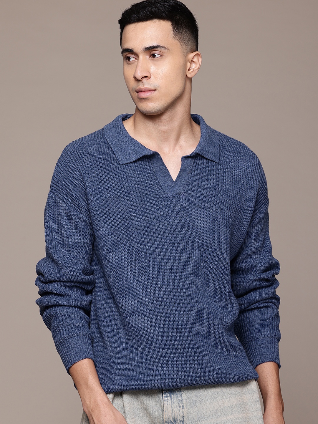

The Roadster Lifestyle Co. Men Acrylic Polo Collar Pullover, Blue