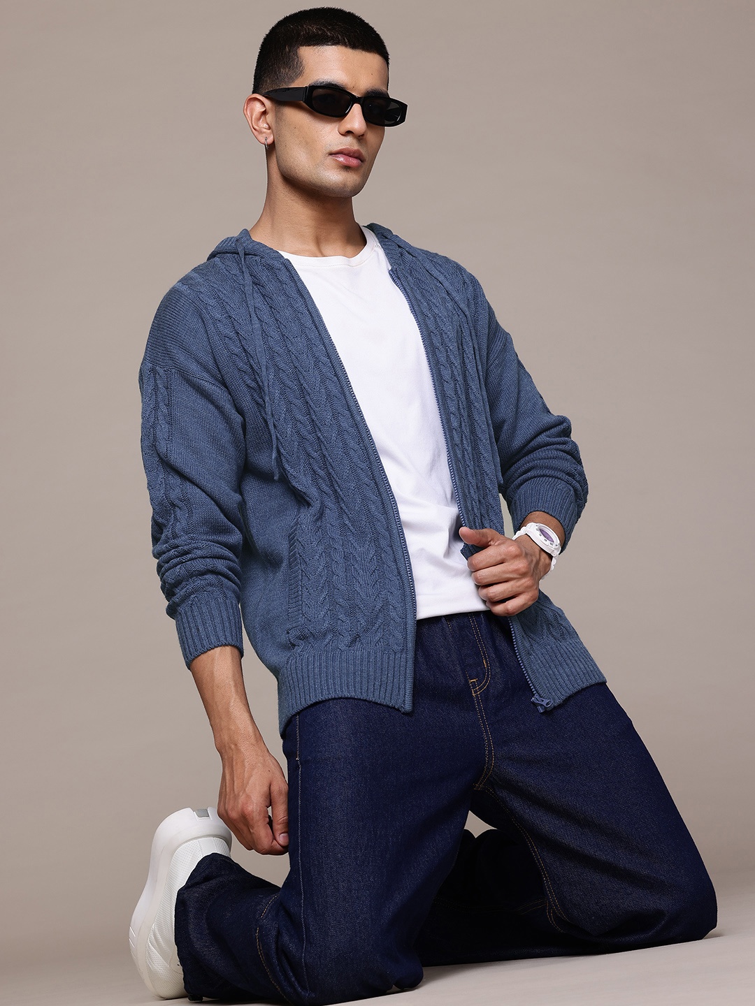 

The Roadster Lifestyle Co. Cable Knit Hooded Cardigan, Blue