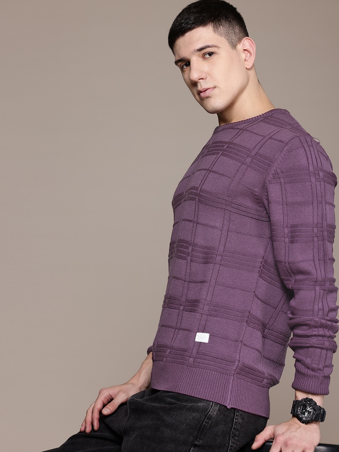 

The Roadster Lifestyle Co. Acrylic Self-Checked Pullover, Purple