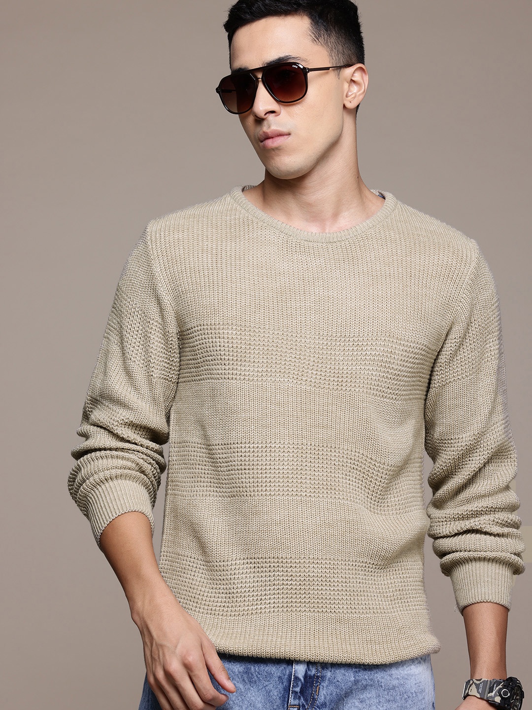 

The Roadster Lifestyle Co. Self-Striped Pullover, Beige